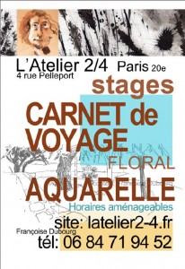 atelier 2-4 - Paris - Dessin - Stage Carnet de Voyage - Aquarelle - Floral - Francoise Dubourg